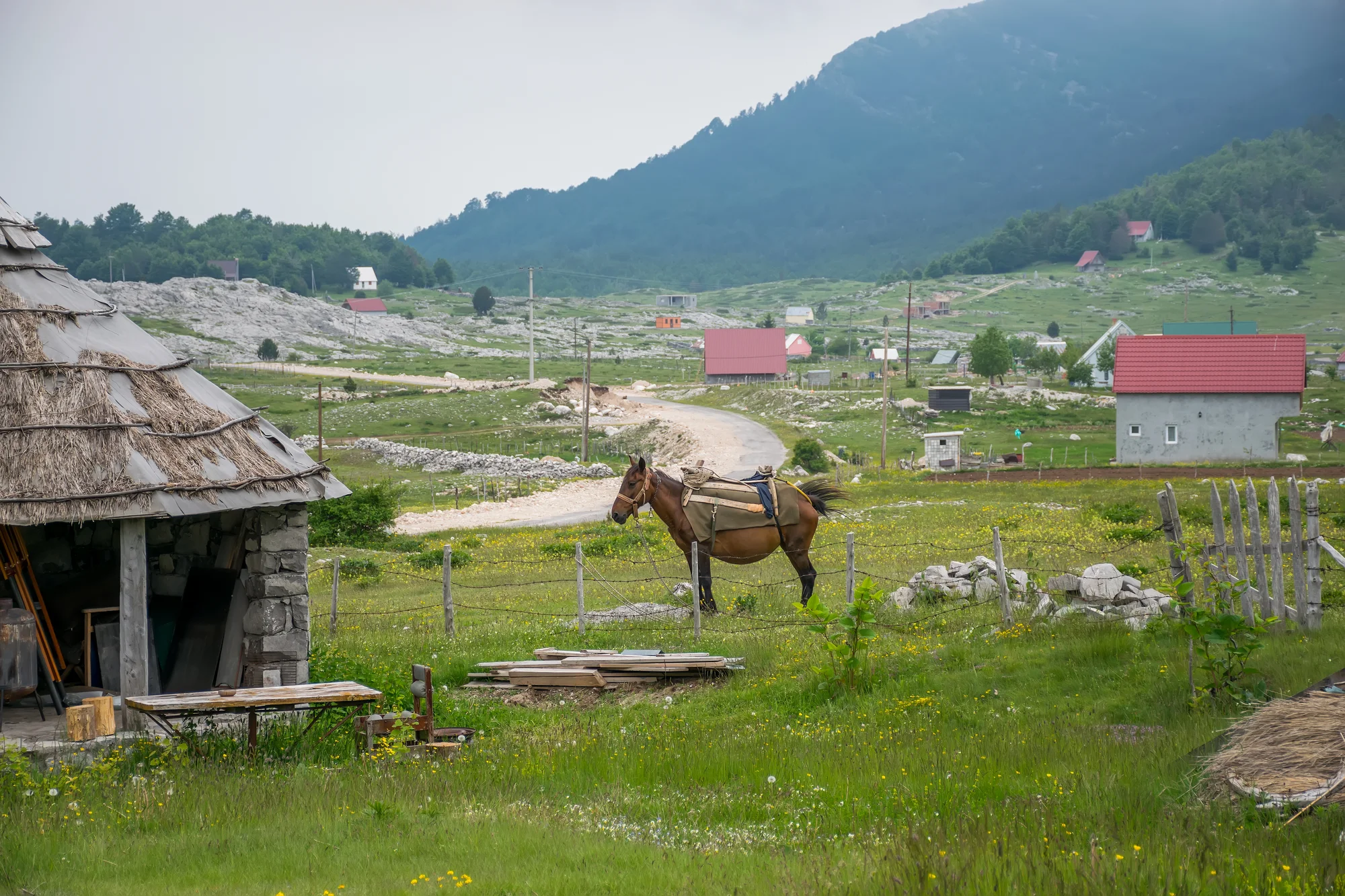 Horseback riding through a traditional Montenegrin mountain village